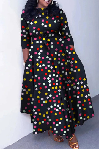 Black Casual Print Patchwork O Neck Long Dress Dresses