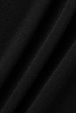 Zwarte casual effen split off-shoulder lange mouwen grote maten jurken