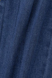 Vaqueros de mezclilla regulares de cintura alta rasgados sólidos casuales azules
