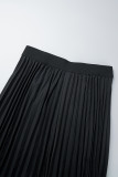 Noir élégant imprimé patchwork plissé col rond manches courtes deux pièces
