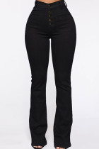 Black Fashion Casual Solid Patchwork High Waist Regular Skinny Denim Jeans