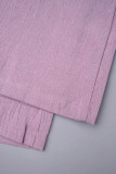 O cardigan sólido ocasional roxo claro calça a manga longa duas peças