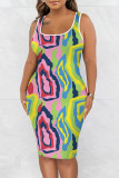 Robes de robe de gilet de base de col en U à imprimé décontracté multicolore