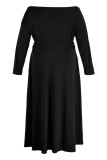 Zwarte casual effen split off-shoulder lange mouwen grote maten jurken