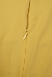 Robe longue jaune décontractée, couleur unie, patchwork pliable, col rond