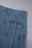 Jeans in denim regolari a vita bassa con tasca patchwork tinta unita casual blu