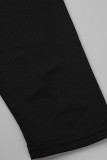 Negro Casual Sólido Abertura del hombro Manga larga Vestidos de talla grande