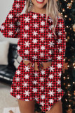 Pijamas vermelhos casuais estampados patchwork com cordão para o dia de Natal