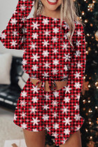 赤白カジュアルプリントパッチワークドローストリングクリスマスデーパジャマ