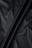 ブラックのエレガントなソリッド包帯パッチワーク斜め襟ルーズジャンプスーツ