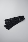 Black Casual Patchwork Sequins Frenulum V Neck Regular Rompers
