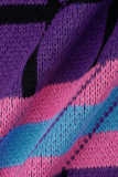 Púrpura Celebridades Bloque de color Ahuecado Dibujar Cordón Hebilla Correas cruzadas Cuello redondo Manga larga Dos piezas