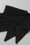 Robes noires décontractées unies fendues sur l'épaule à manches longues et grande taille