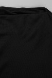 Robes noires décontractées unies fendues sur l'épaule à manches longues et grande taille