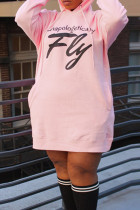 Розовые повседневные платья с капюшоном и воротником-стойкой с принтом в стиле пэчворк, прямые платья больших размеров