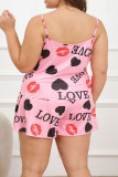 ピンクのセクシーなリビング プリント バックレス スパゲッティ ストラップ プラス サイズ パジャマ