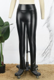 Zwarte casual effen basic skinny hoge taille potlood effen kleur broek