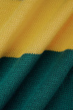 Groen geel elegant kleurblok patchwork rechte jurken met o-hals