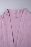 Pantaloni cardigan tinta unita casual viola chiaro manica lunga due pezzi