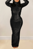 Светло-коричневые сексуальные элегантные платья с открытой спиной и блестками, водолазкой и длинными рукавами