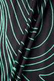 Zwarte casual print Basic O-hals jurken met lange mouwen