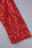 Ropa de abrigo cárdigan casual de lentejuelas con retazos rojo