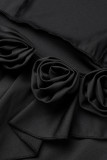 Zwart sexy casual zoet dagelijks feest elegante backless effen kleur halterjurken