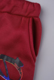 Черный Повседневный Принт Пэчворк Карман на шнуровке О-образный вырез С длинным рукавом Две части