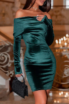 Green Sexy Casual Solid Patchwork Off the Shoulder Long Sleeve Dresses