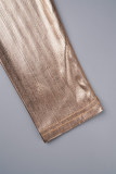 Prata casual sólido patchwork dobrável com decote em V vestidos de manga comprida