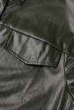 Grüne Street Solid Patchwork-Oberbekleidung mit Taschenschnalle und Wendekragen