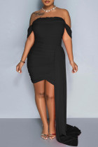 Black Sexy Solid Backless Off the Shoulder Wrapped Skirt Dresses
