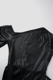 Schwarze, elegante, feste Bandage-Patchwork-Overalls mit schrägem Kragen