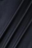 Schwarzes, lässiges, bedrucktes Patchwork-O-Ausschnitt-langes Kleid in Übergröße
