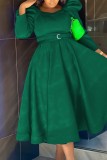 Grön Casual Solid med bälte fyrkantig krage långärmade klänningar