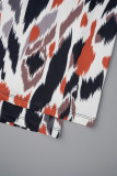 Multicolor elegante estampa patchwork fivela decote em V manga comprida duas peças