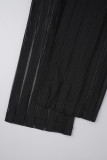 Zwart sexy casual patchwork doorzichtige vesten broek U-hals mouwloos twee stukken