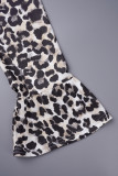 Top con stampa leopardata e stampa casual patchwork leopardato o collo taglie forti