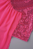 ピンク パーティー フォーマル パッチワーク ソリッド スパンコール パッチワーク スパンコール メッシュ ソリッド カラー ストラップレス イブニング ドレス ドレス