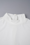 Branco Sexy Sólido Patchwork Transparente Meia Gola Vestidos de Saia Lápis