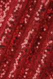 Rote, lässige Patchwork-Pailletten-Tops mit Umlegekragen