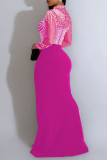 Vestidos de manga larga con cuello mandarín para fiesta, elegante, Formal, con abertura en caliente, color rosa y rojo