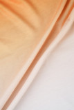 Оранжевый Повседневный Постепенное изменение Губы С принтом Складка О-образный вырез Большие размеры Две части