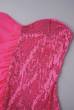 Robe de soirée rose sans bretelles, tenue de soirée formelle en Patchwork, paillettes solides, maille pailletée, couleur unie