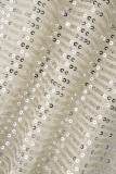 Prata casual patchwork lantejoulas com decote em V macacões regulares