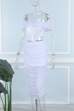 White Sexy Casual Daily Elegant Simplicity Fold Solid Color Off the Shoulder Sleeveless Two Pieces