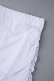 Blanc Sexy décontracté quotidien élégant simplicité plier couleur unie épaules dénudées sans manches deux pièces