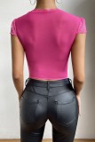 Red Sexy Casual Solid Hollowed Out See-through O Neck Tops