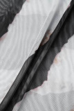 Zwart-wit sexy print patchwork o-hals schede jurken