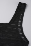Коричневые сексуальные повседневные лоскутные прозрачные жилеты Брюки с круглым вырезом без рукавов из двух частей